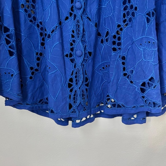 Vintage 80s/90s Women’s Royal Blue Lace Cutout Long Line Embroidered Top XXL/3X - Picture 6 of 8